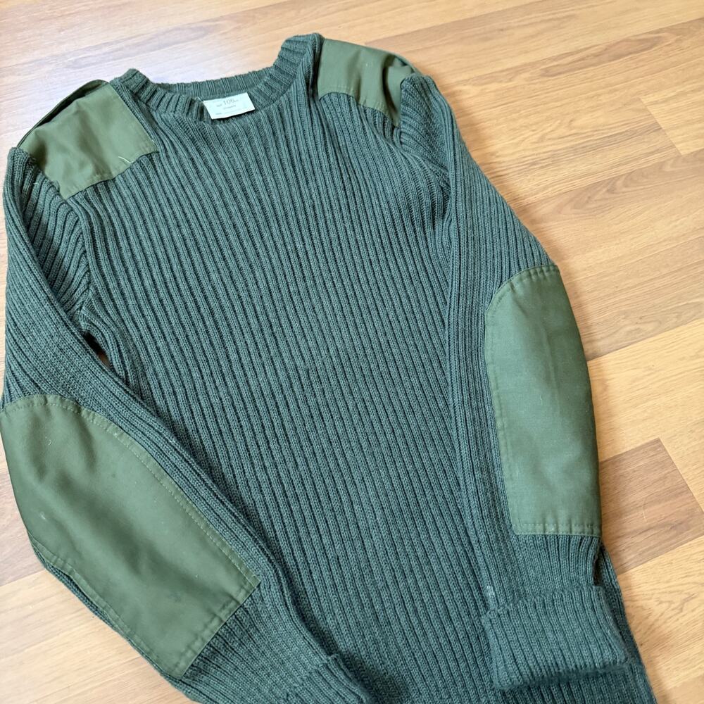 Vintage 90s Military Issue Olive Green Knit Crewneck Wool Field Sweater Sz Large - Picture 2 of 8